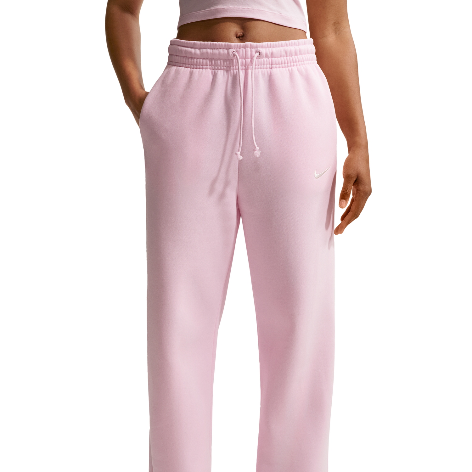 Nike Phoenix Fleece High Rise Wide Pants - Women's - Sail/Pink Foam