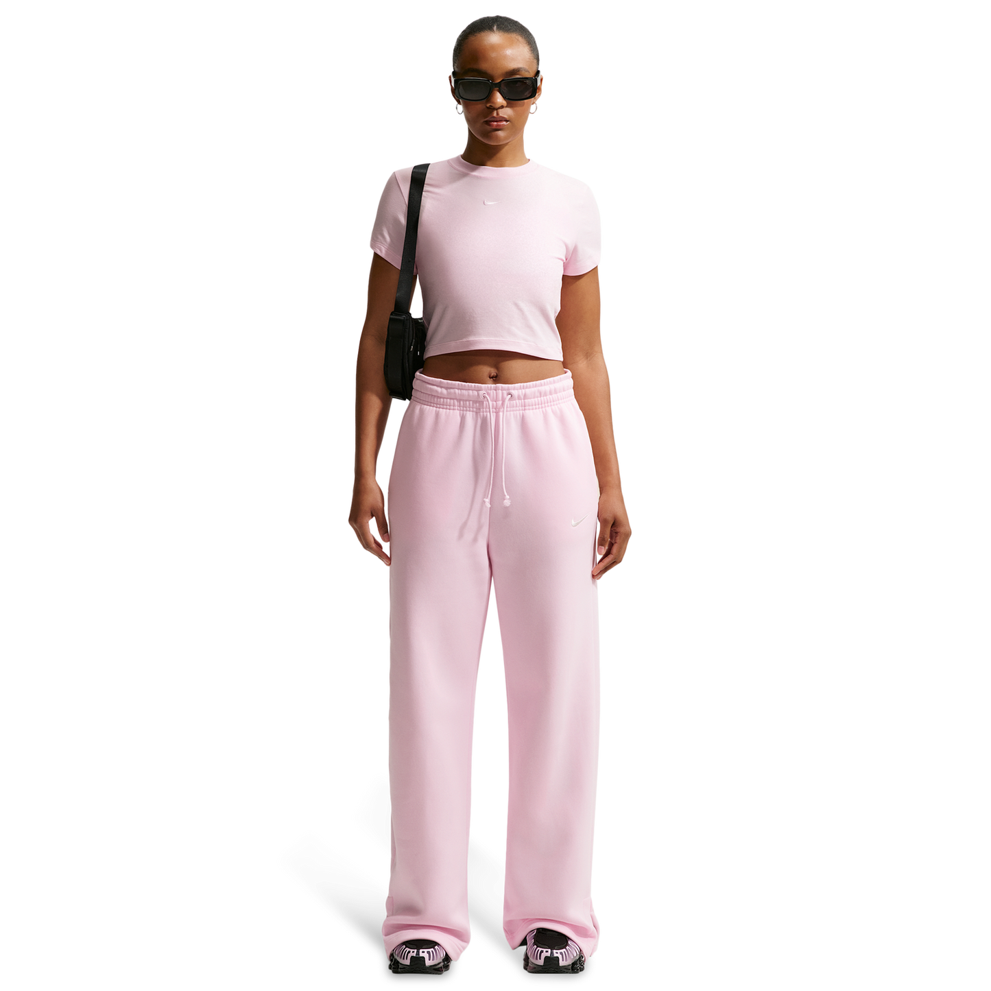 Nike Phoenix Fleece High Rise Wide Pants - Women's - Sail/Pink Foam