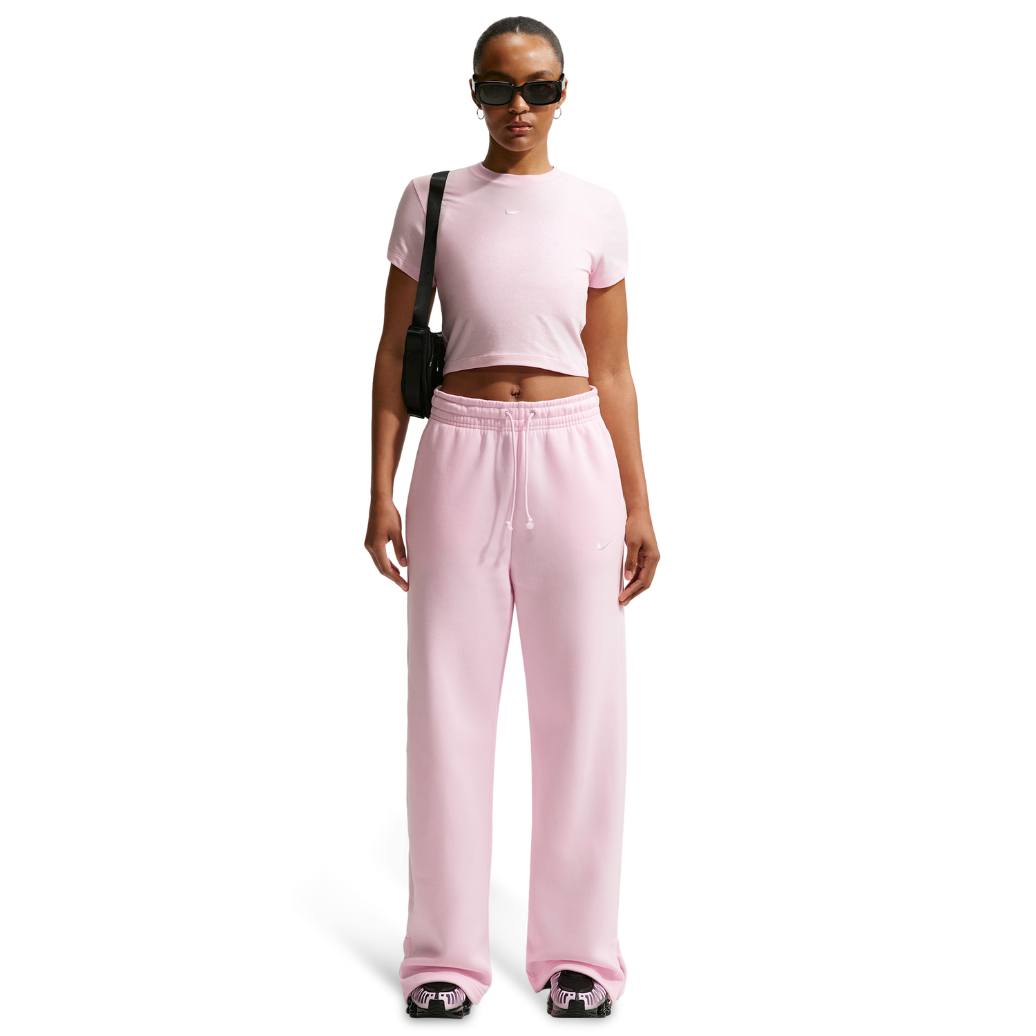 Nike Phoenix Fleece High Rise Wide Pants - Women's - Sail/Pink Foam