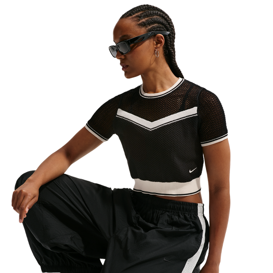 Nike NSW Chill Op Knit SS Crop Top - Women's - Black/Chalk/Chalk