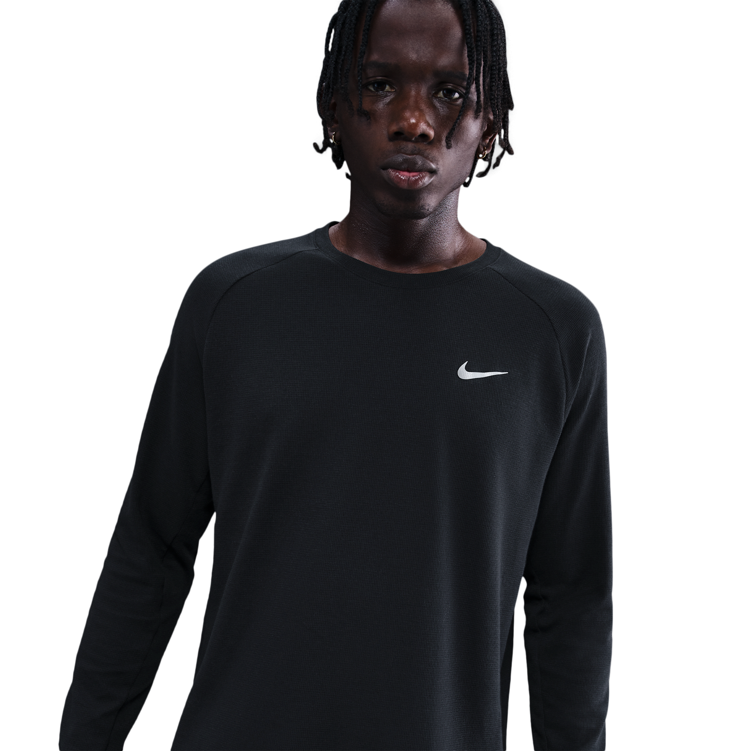 Nike Dri-FIT STRIDE WAFFLE CREW - Men's - Black/Reflective Silver