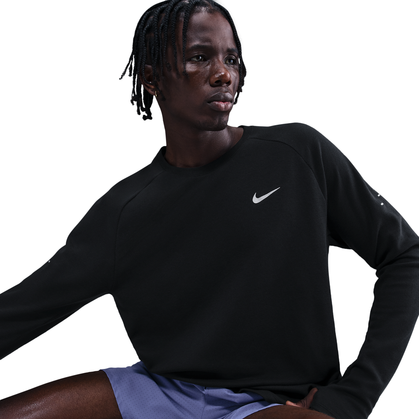 Nike Dri-FIT STRIDE WAFFLE CREW - Men's - Black/Reflective Silver