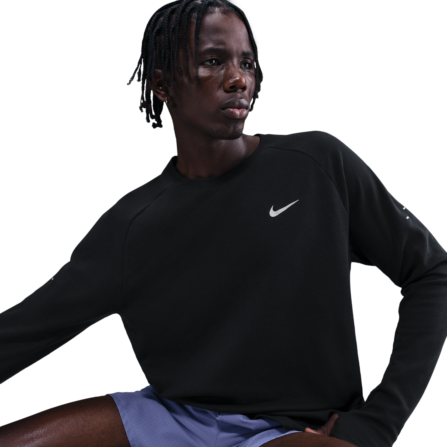 Nike Dri-FIT STRIDE WAFFLE CREW - Men's - Black/Reflective Silver