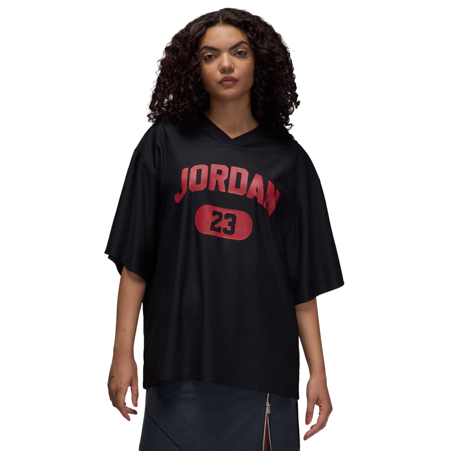 Jordan Brooklyn SS Mesh Jersey Top - Women's - Black/Gym Red