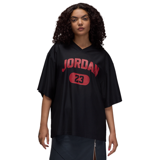 Jordan Brooklyn SS Mesh Jersey Top - Women's - Black/Gym Red