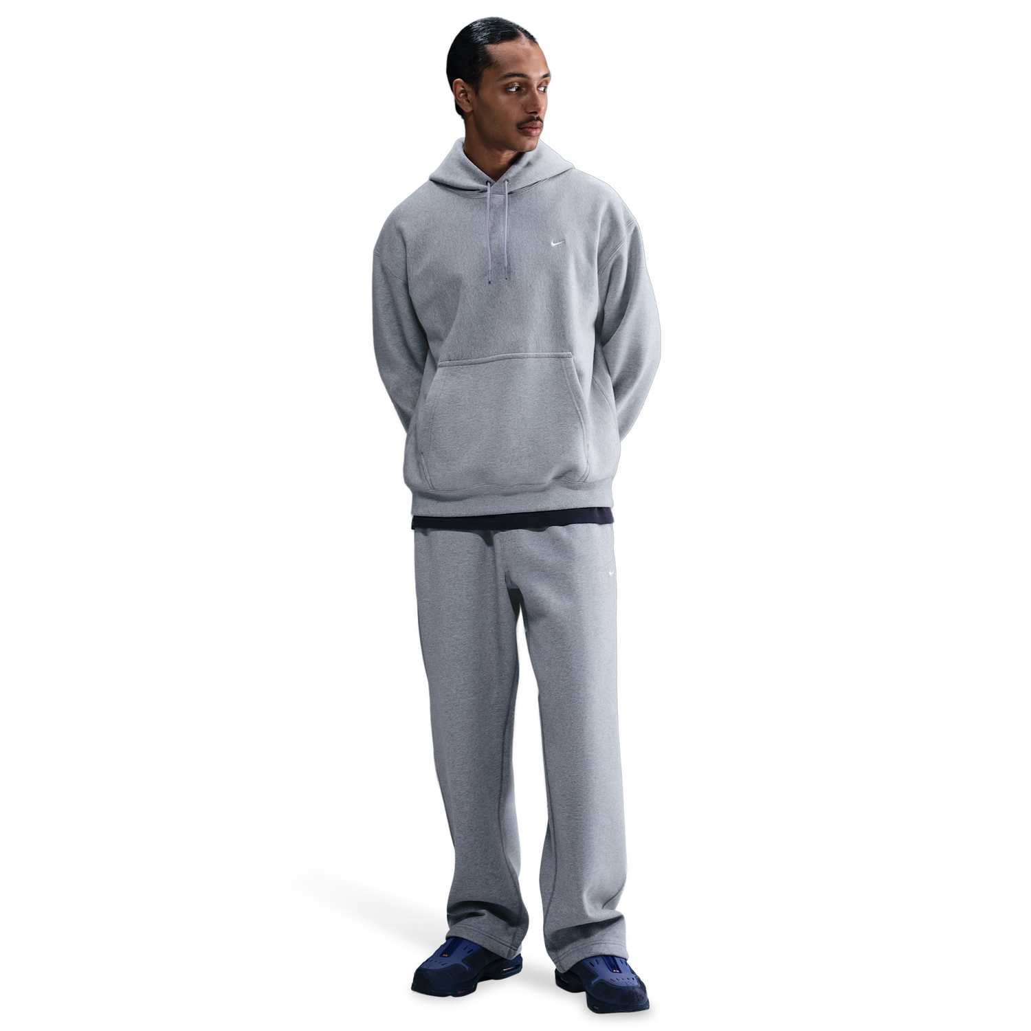 Nike Solo Swoosh BB PO Hoodie - Men's - Dark Grey Heather/White/Light Smoke Grey