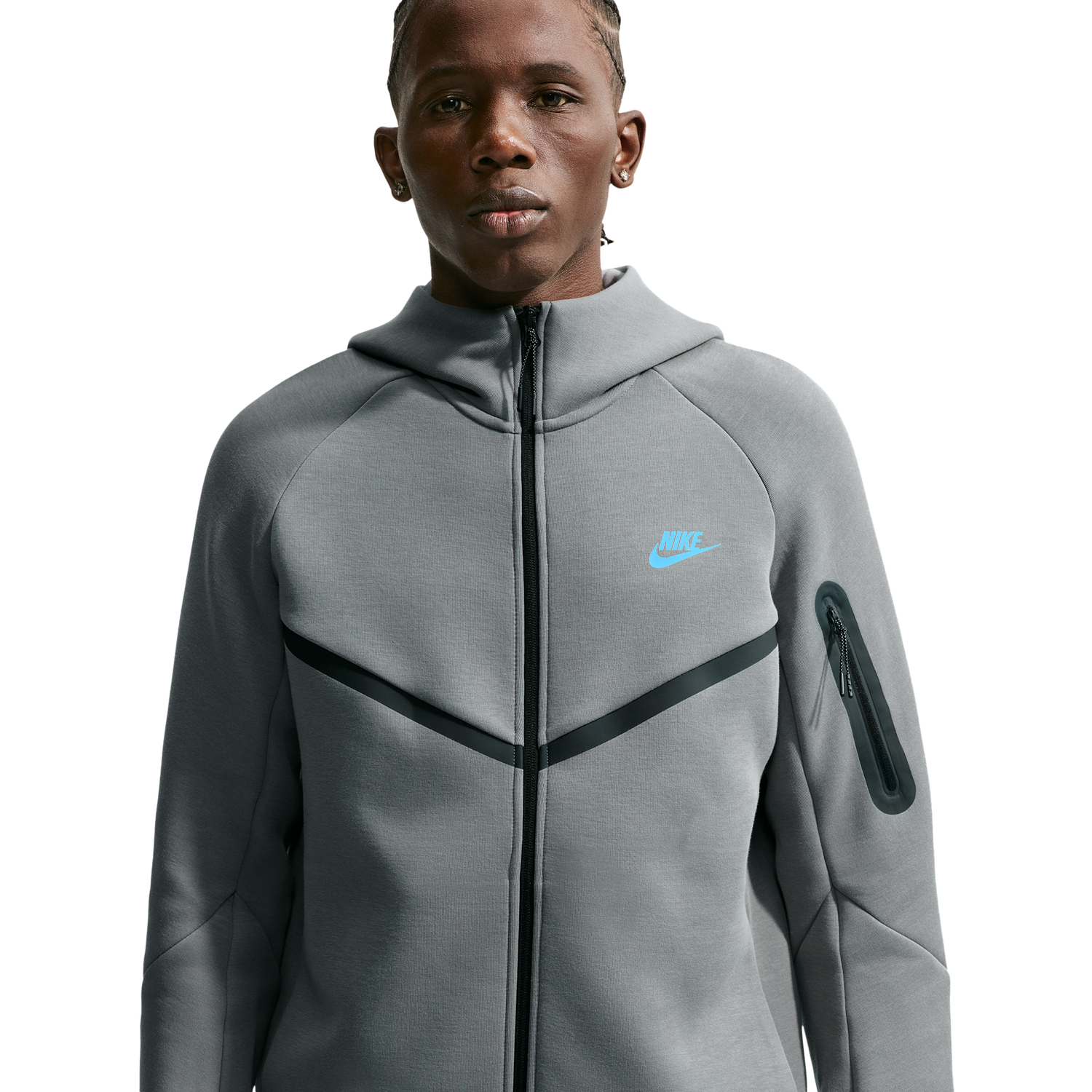 Nike Tech Fleece Full-Zip Windrunner Hoodie - Men's - Smoke Grey/Football Blue
