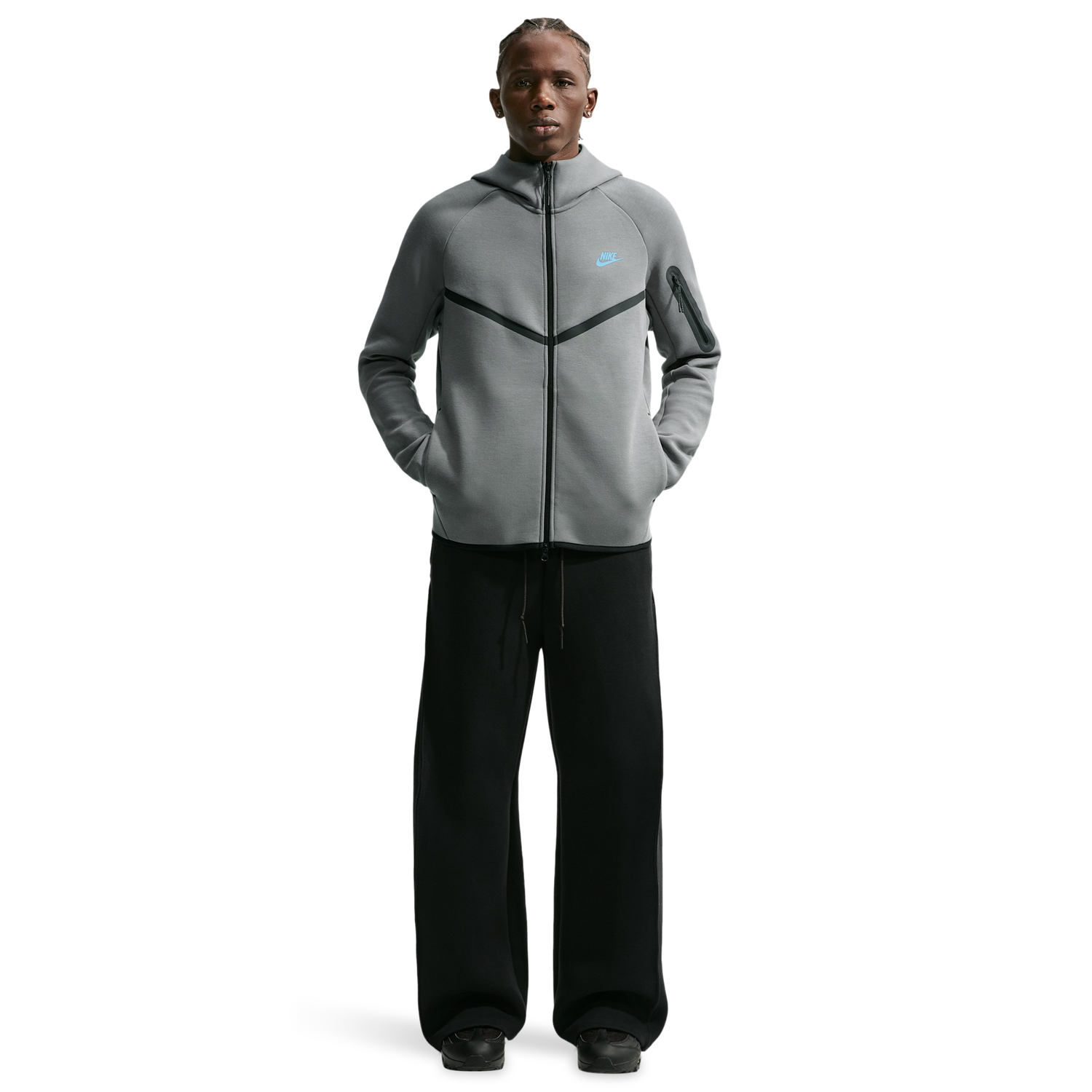 Nike Tech Fleece Full-Zip Windrunner Hoodie - Men's - Smoke Grey/Football Blue