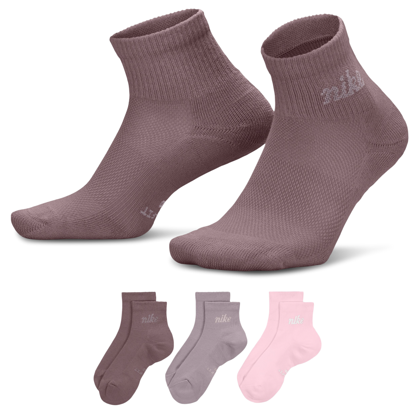 Nike Script Ankle Socks 3 Pack - Women's - Brown/Pink/Gray