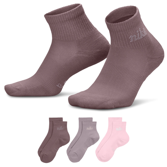 Nike Script Ankle Socks 3 Pack - Women's - Brown/Pink/Gray