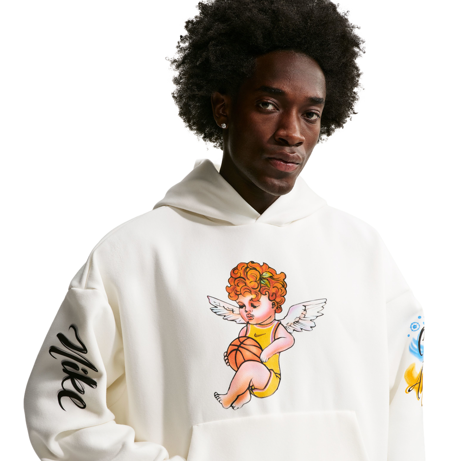 Nike Standard Issue Brush Pullover Hoodie - Men's - Sail/Orange