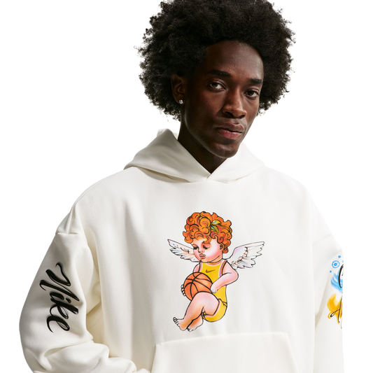 Nike Standard Issue Brush Pullover Hoodie - Men's - Sail/Orange