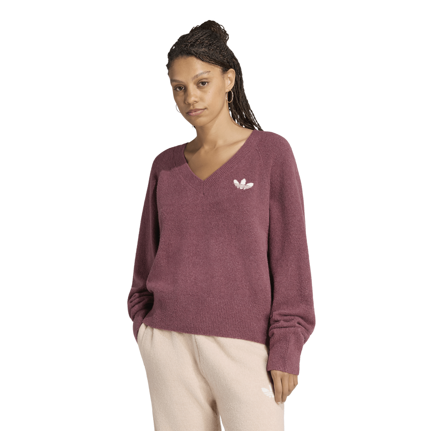 adidas Originals Essentials Knit V-Neck Sweatshirt - Women's - Aurora Coffee