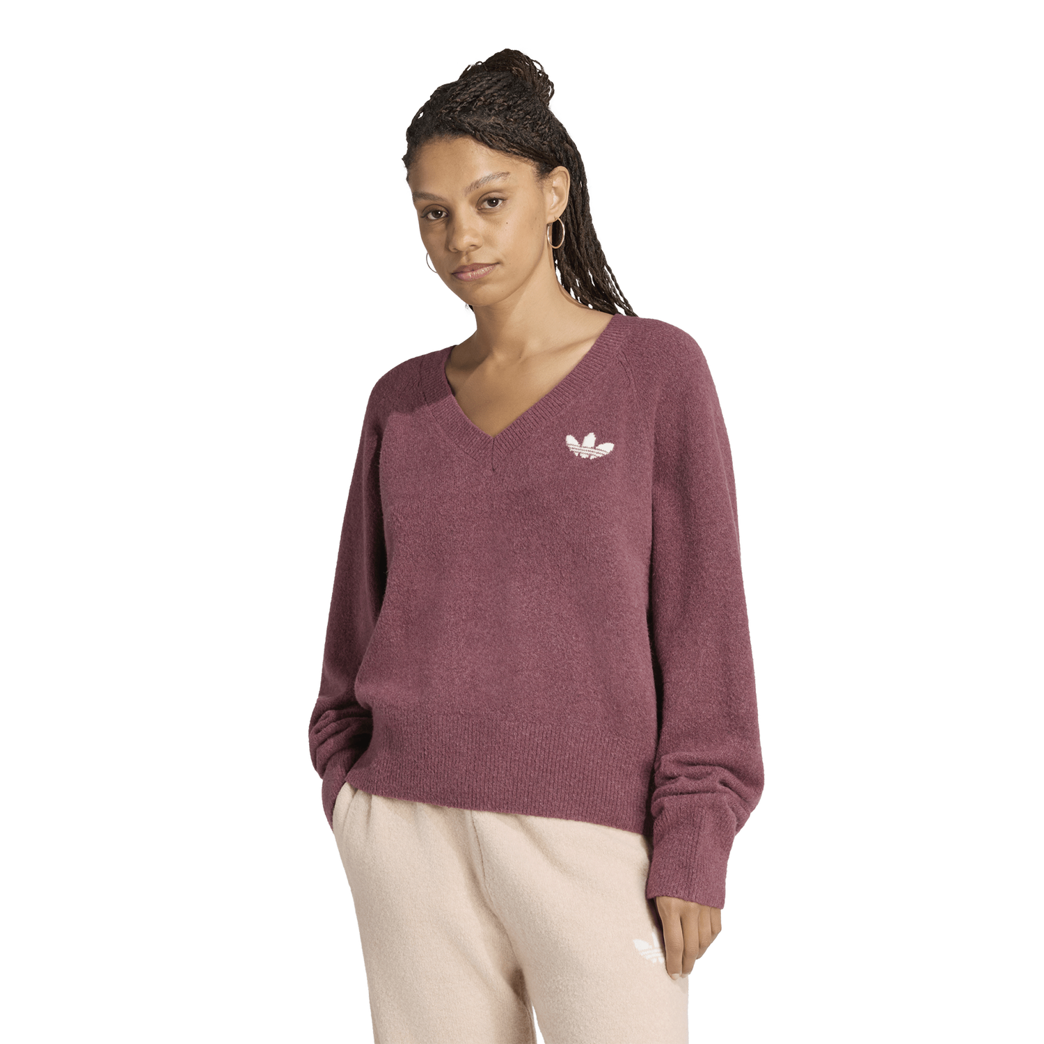 adidas Originals Essentials Knit V-Neck Sweatshirt - Women's - Aurora Coffee