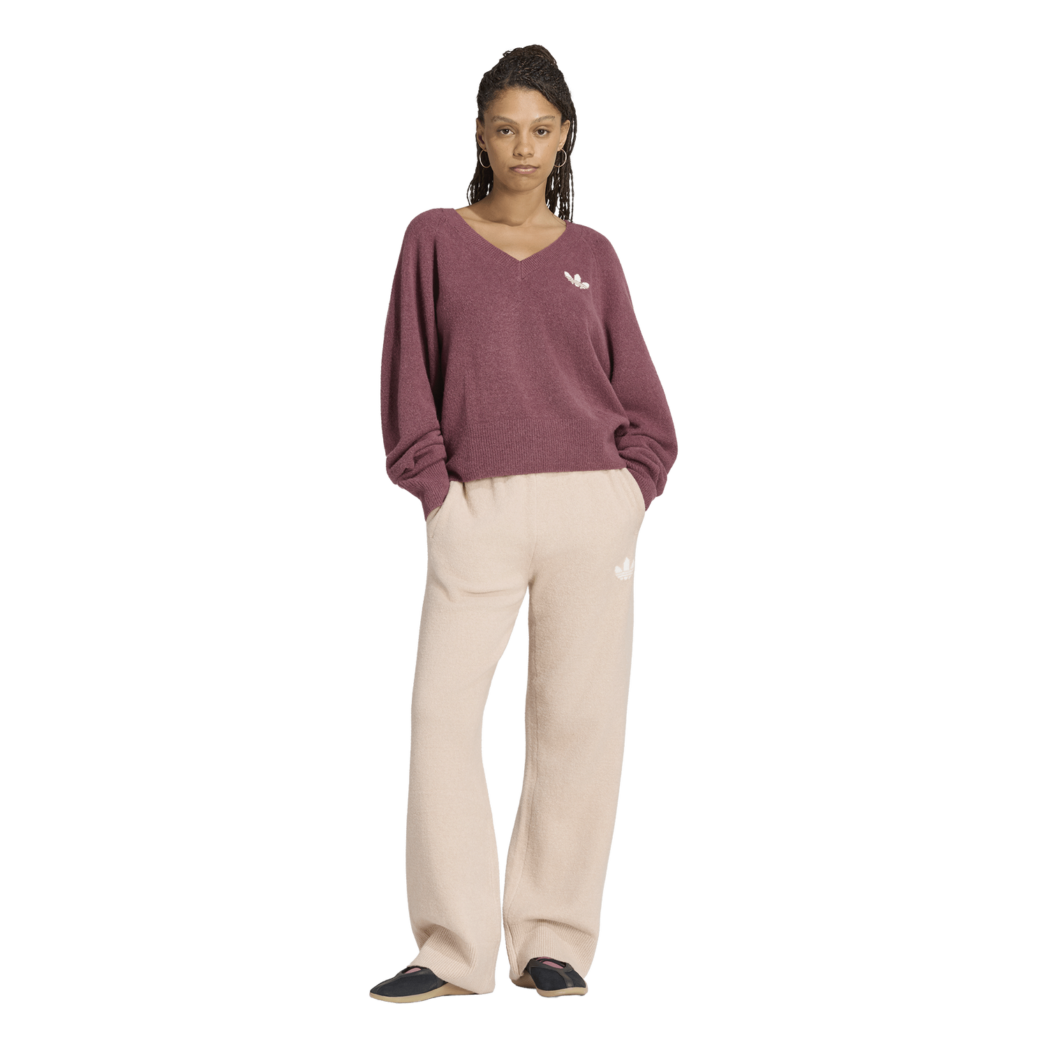 adidas Originals Essentials Knit V-Neck Sweatshirt - Women's - Aurora Coffee