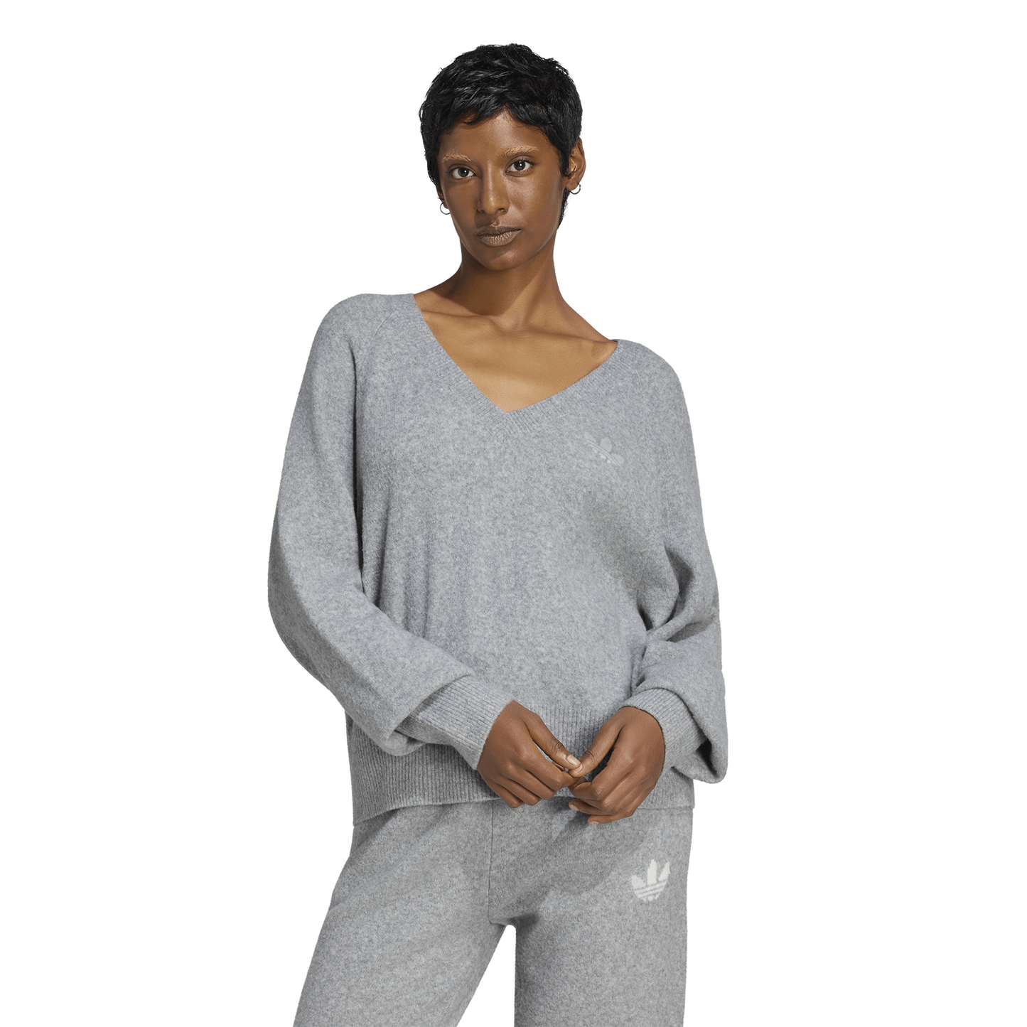 adidas Originals Essentials Knit V-Neck Sweatshirt - Women's - Medium Grey Heather
