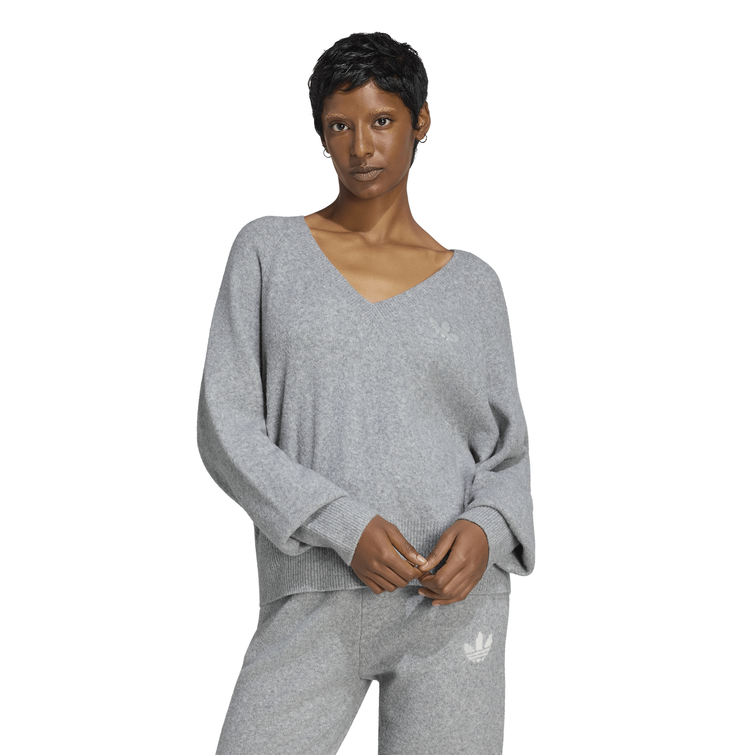 adidas Originals Essentials Knit V-Neck Sweatshirt - Women's - Medium Grey Heather