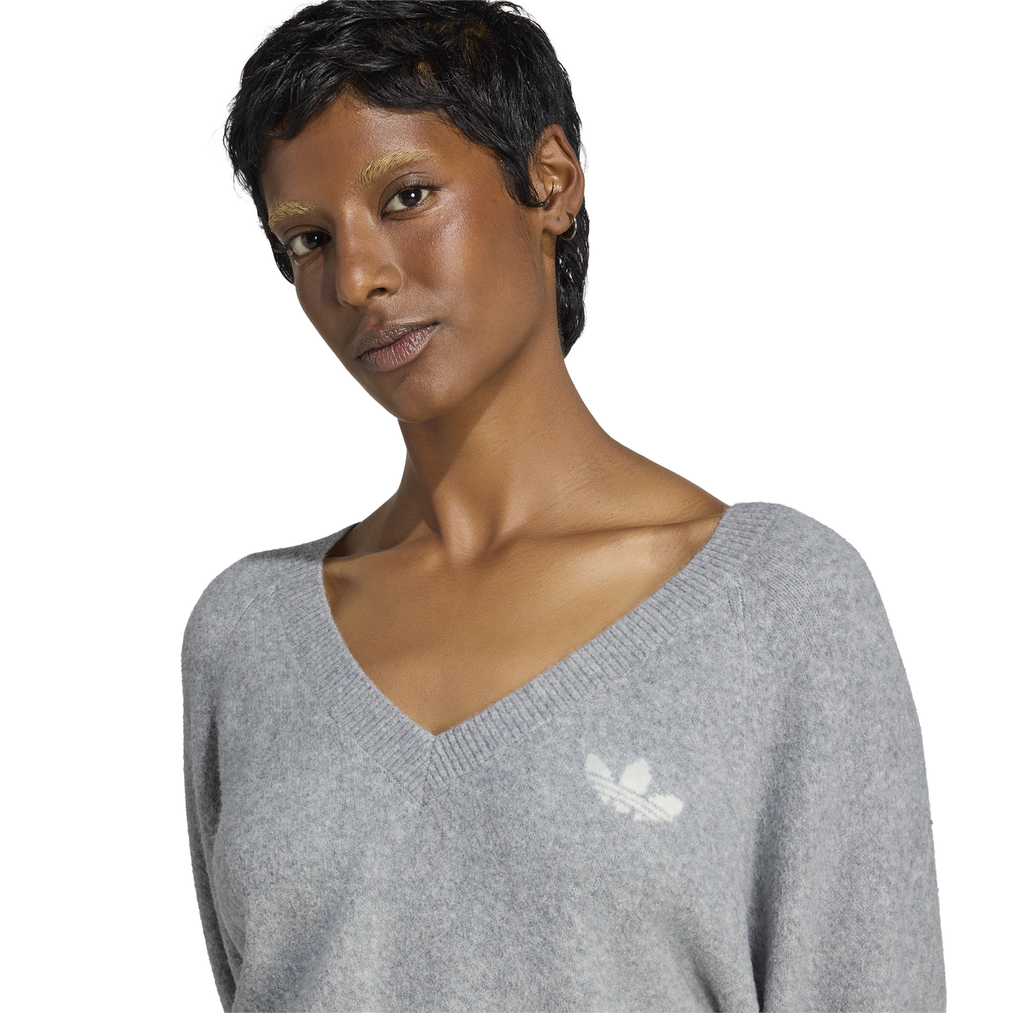 adidas Originals Essentials Knit V-Neck Sweatshirt - Women's - Medium Grey Heather