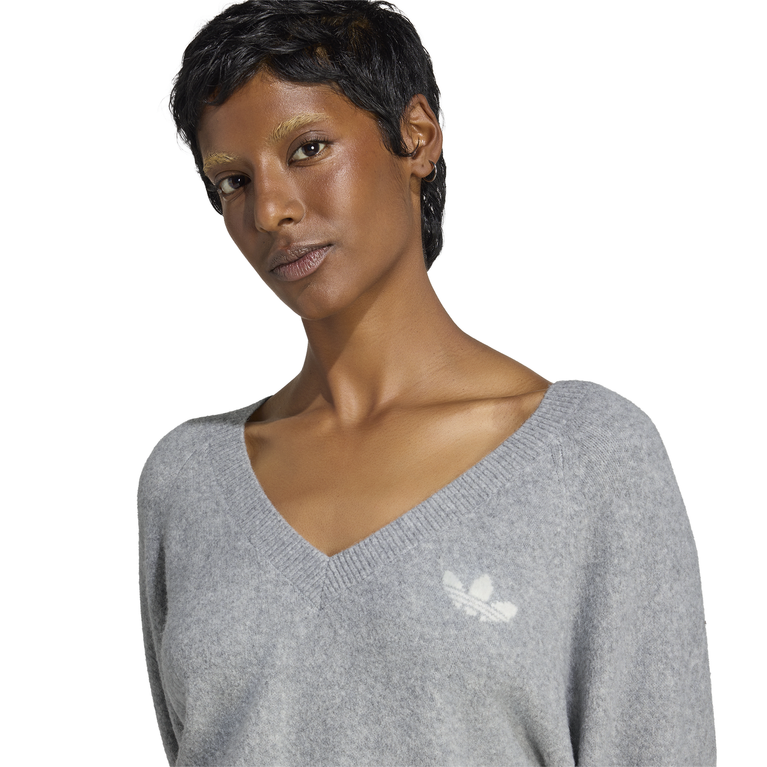 adidas Originals Essentials Knit V-Neck Sweatshirt - Women's - Medium Grey Heather