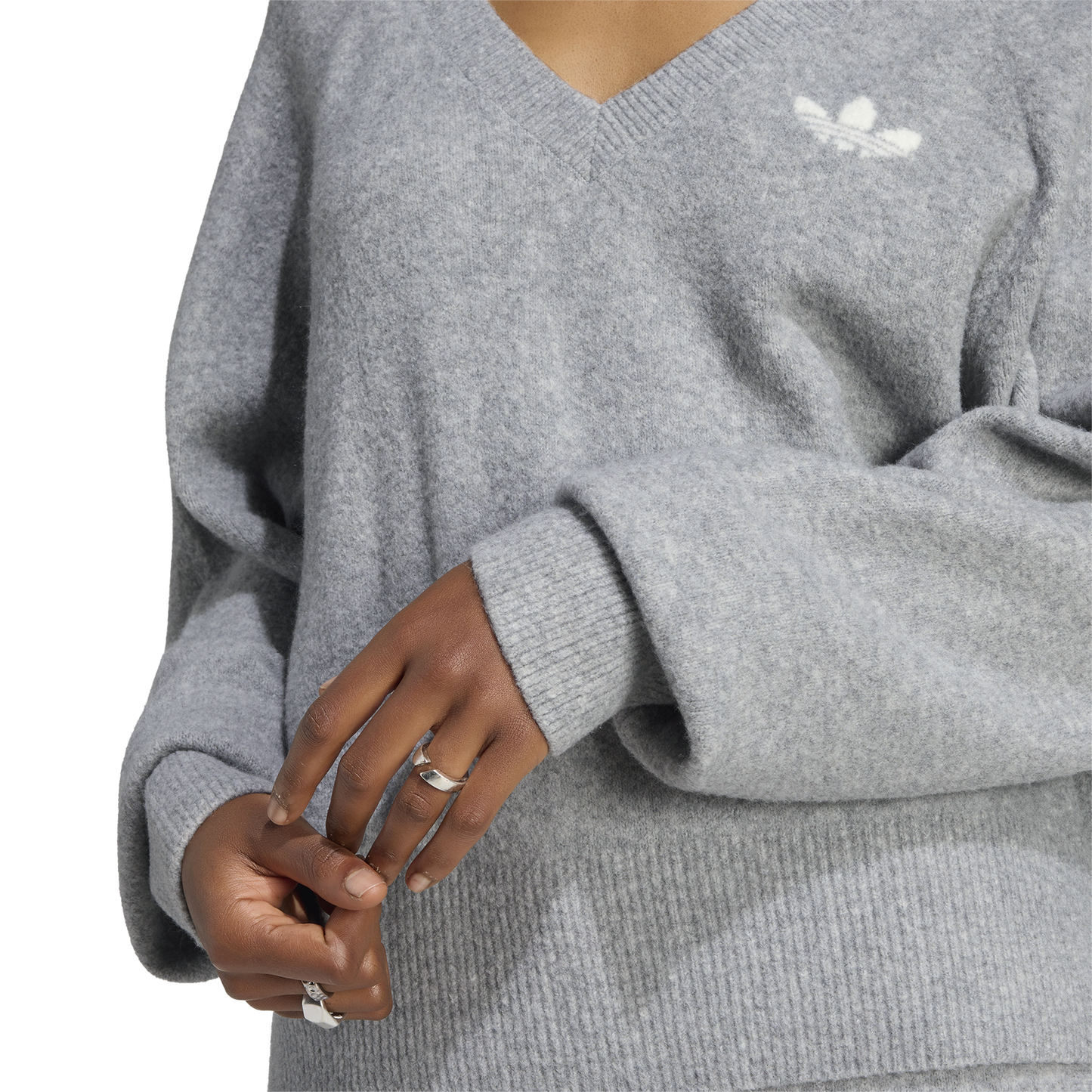 adidas Originals Essentials Knit V-Neck Sweatshirt - Women's - Medium Grey Heather