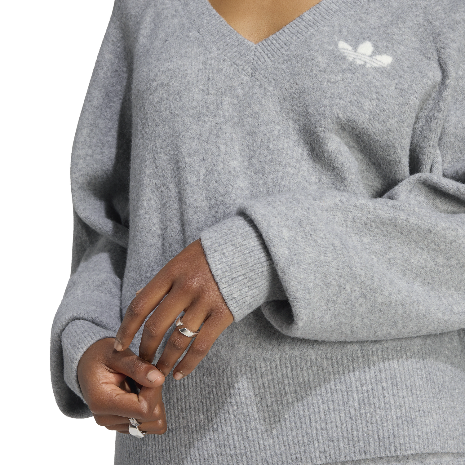 adidas Originals Essentials Knit V-Neck Sweatshirt - Women's - Medium Grey Heather