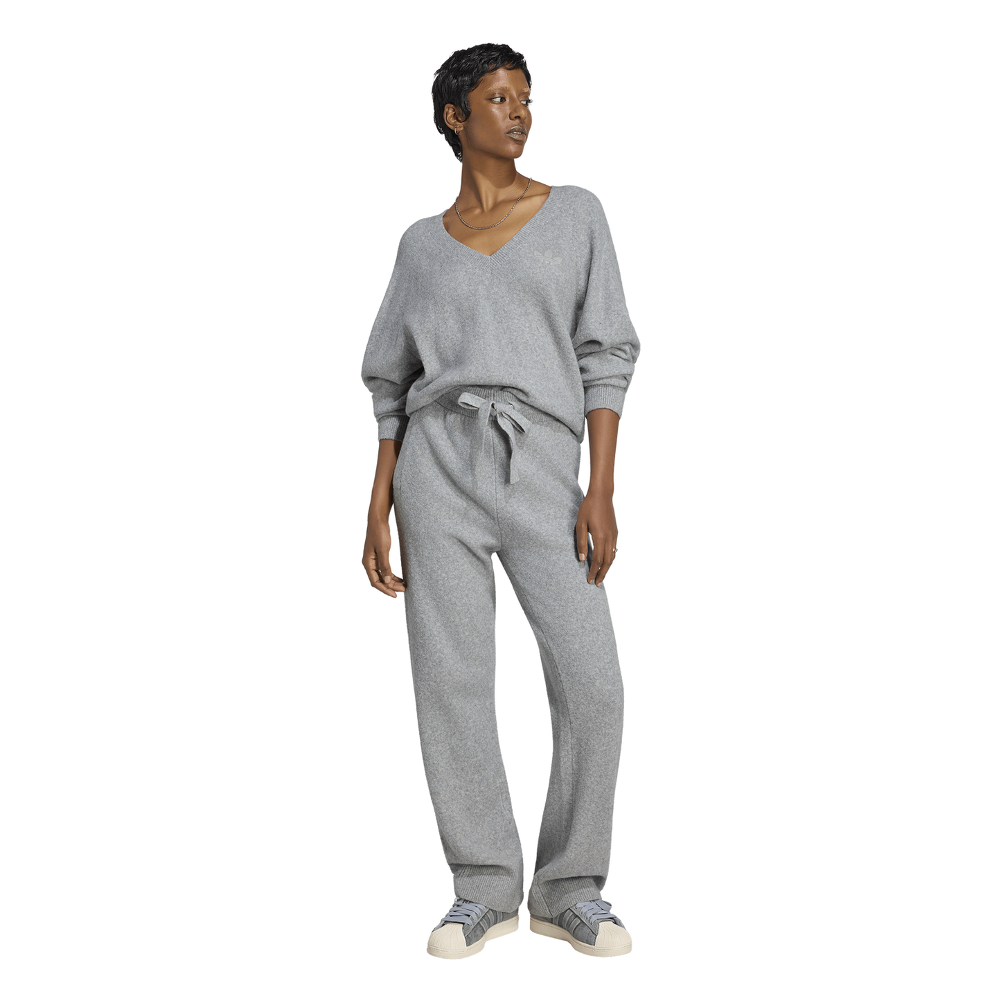 adidas Originals Essentials Knit V-Neck Sweatshirt - Women's - Medium Grey Heather