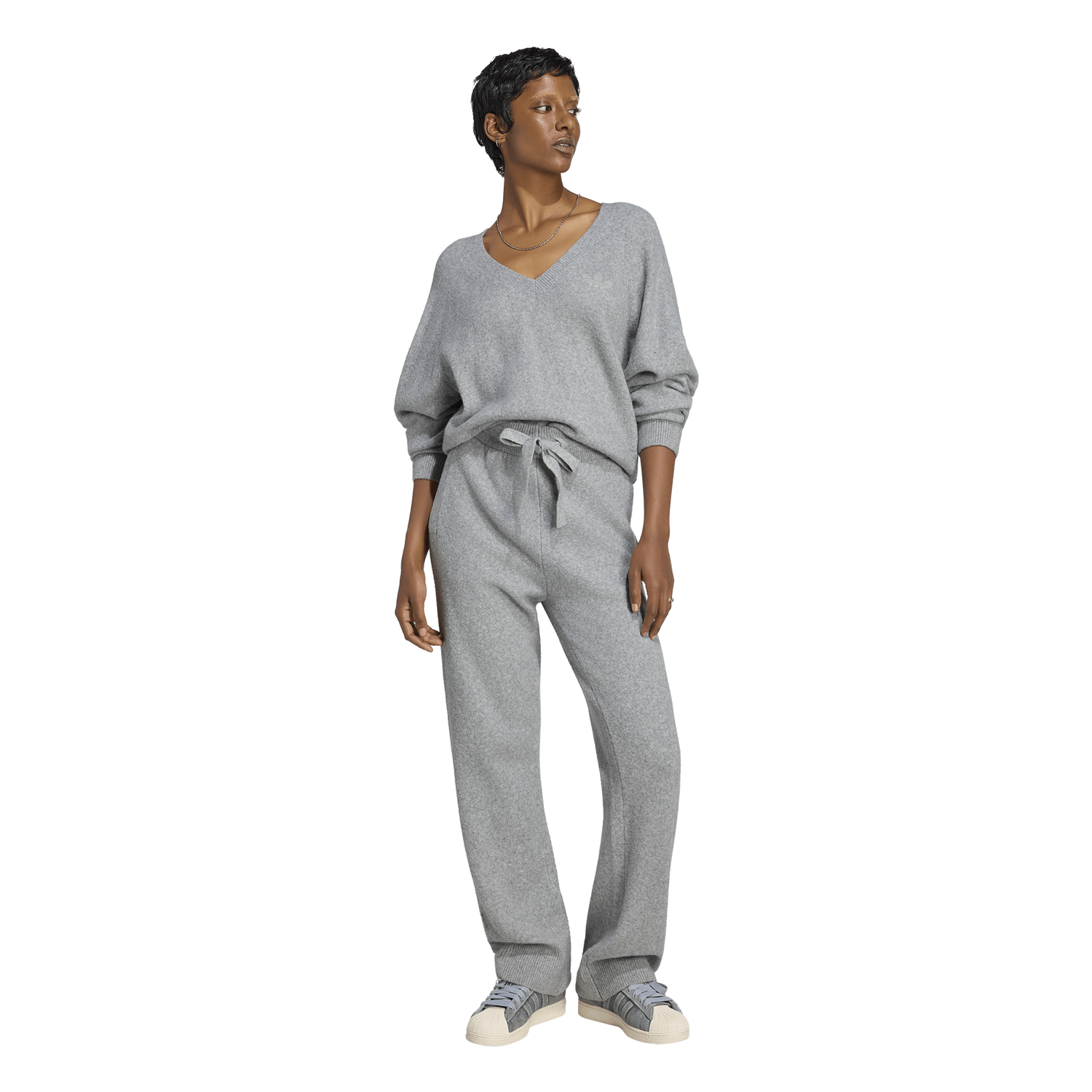 adidas Originals Essentials Knit V-Neck Sweatshirt - Women's - Medium Grey Heather