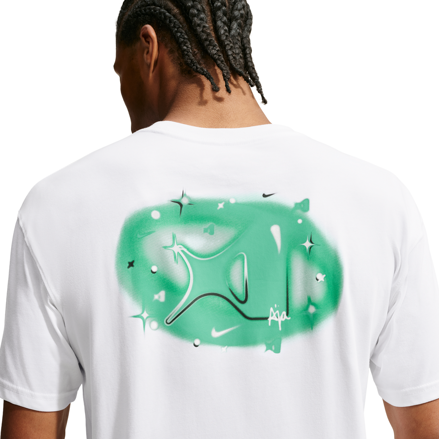Nike Dri-FIT Aja Airbrush Tee - Men's - White/Light Menta