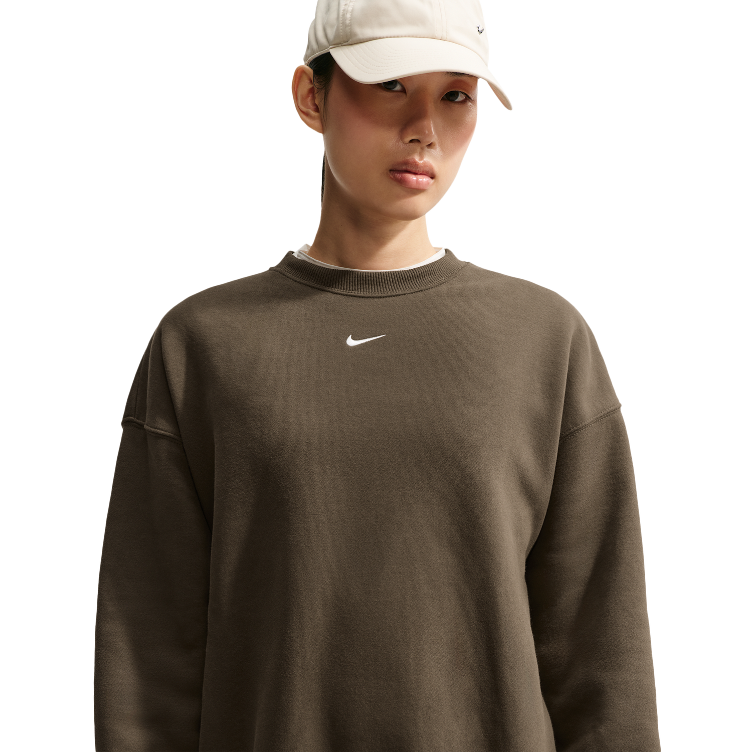 Nike Studio Fleece Oversized Crew - Women's - Sail/Dark Hazel