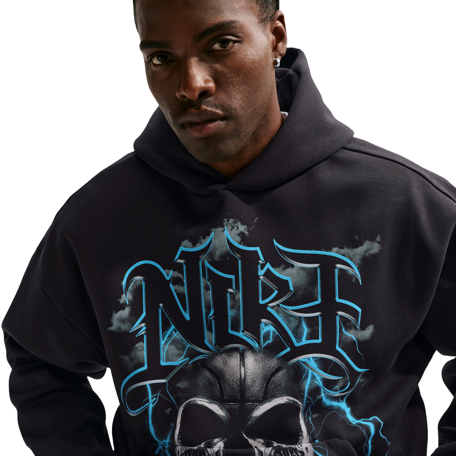Nike Therma-FIT Standard Issue PO Hoodie Skull - Men's - Black/Pale Ivory/Light Current Blue