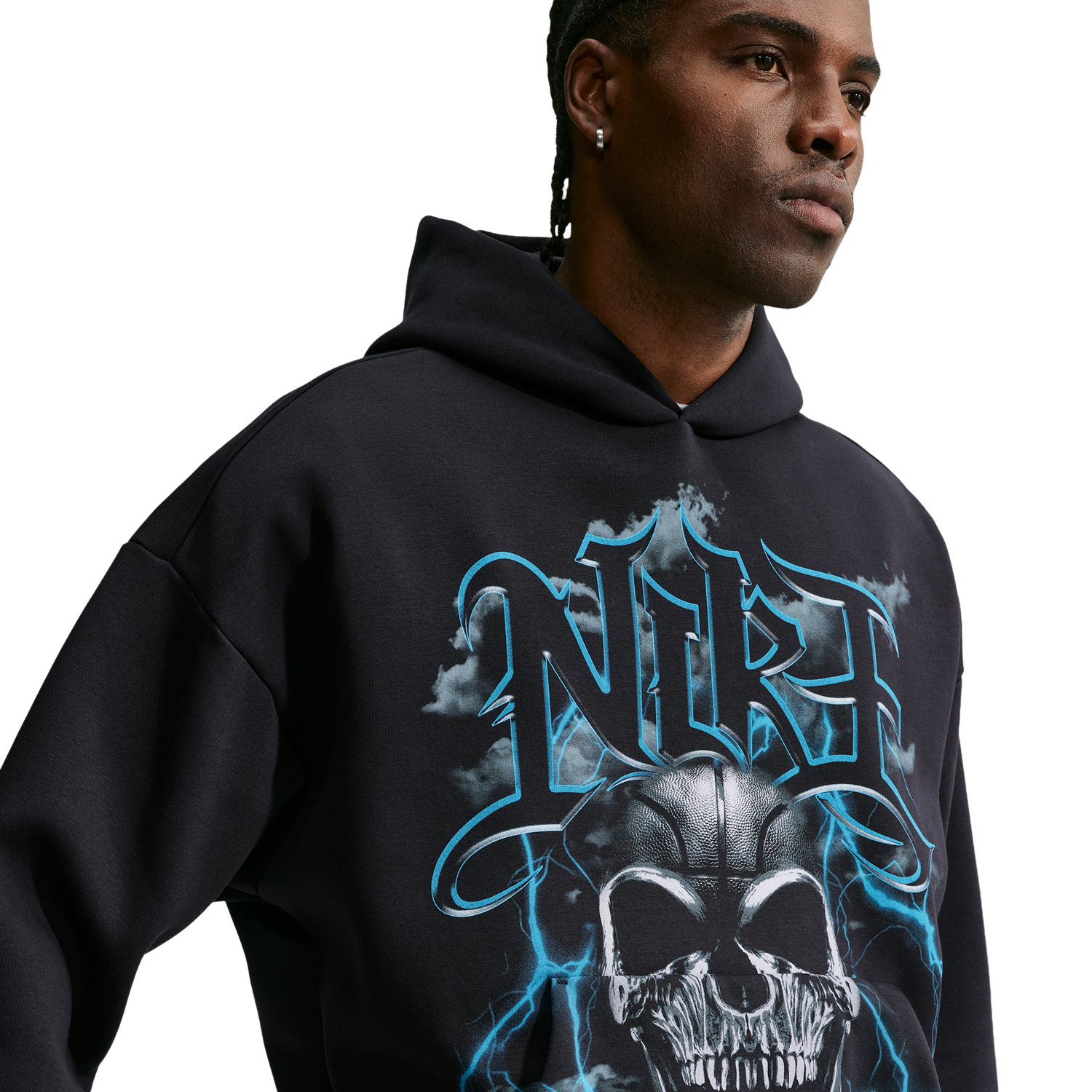 Nike Therma-FIT Standard Issue PO Hoodie Skull - Men's - Black/Pale Ivory/Light Current Blue
