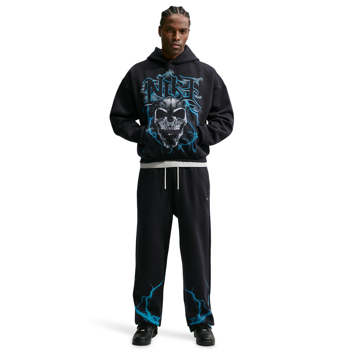 Nike Therma-FIT Standard Issue PO Hoodie Skull - Men's - Black/Pale Ivory/Light Current Blue