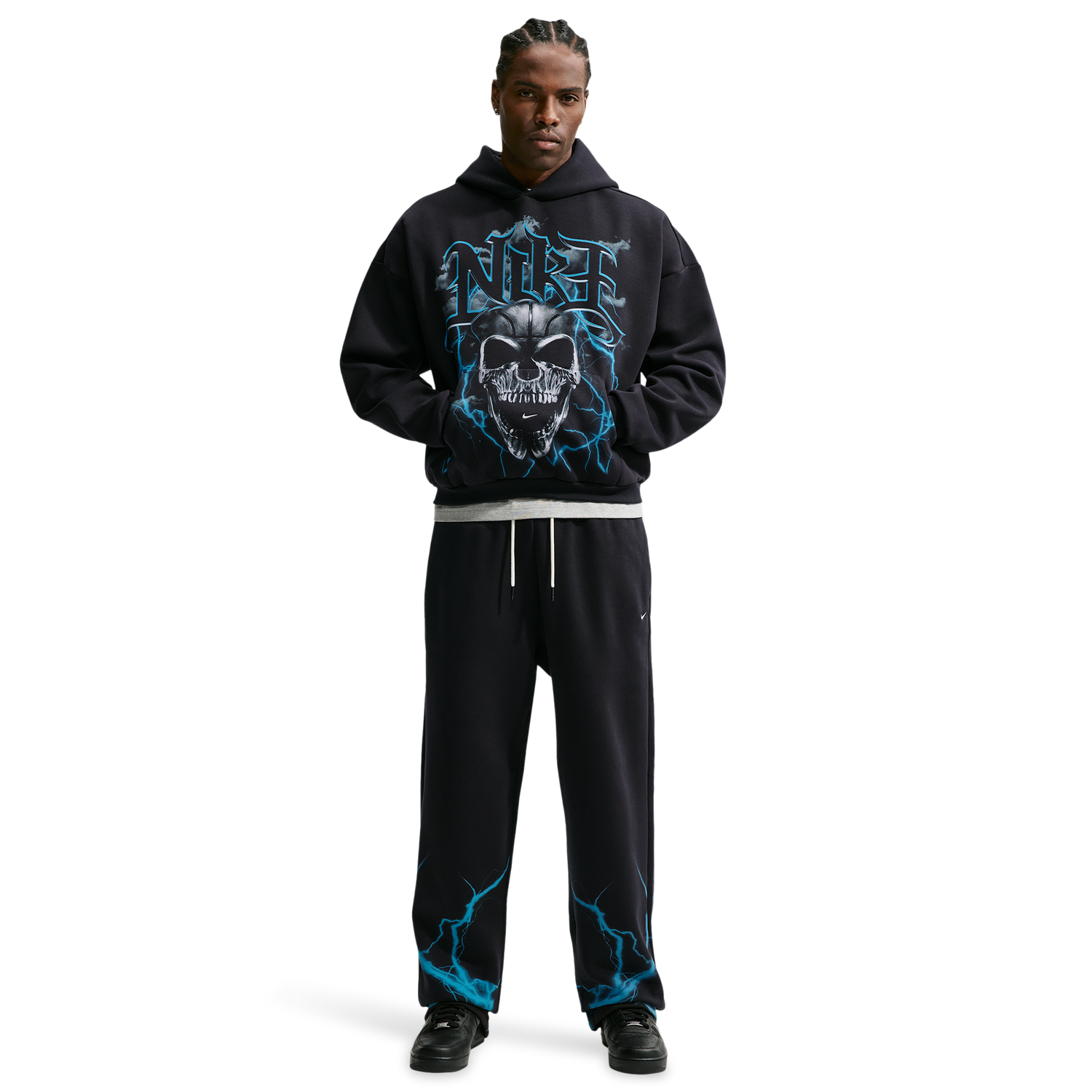 Nike Therma-FIT Standard Issue PO Hoodie Skull - Men's - Black/Pale Ivory/Light Current Blue