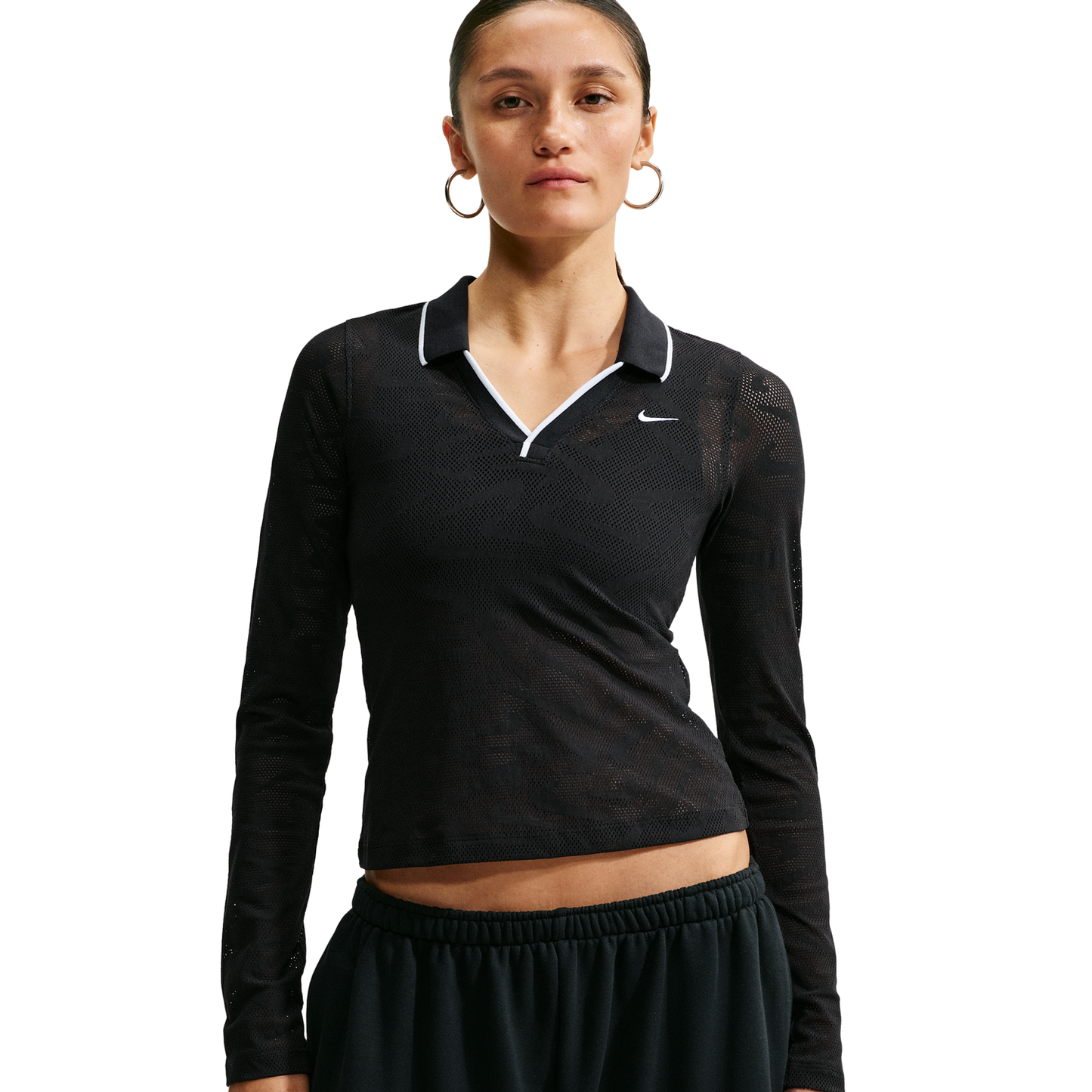 Nike Chll Knit LS Stitch Lace Top - Women's - White/Black/Black