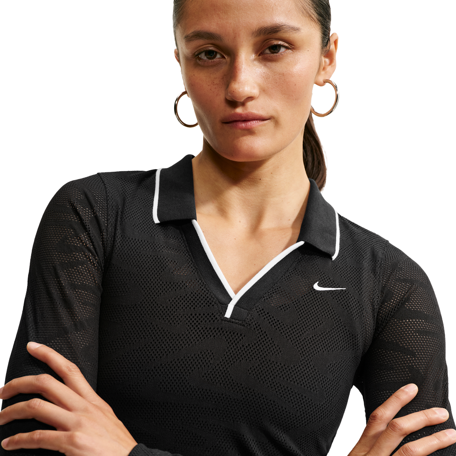 Nike Chll Knit LS Stitch Lace Top - Women's - White/Black/Black
