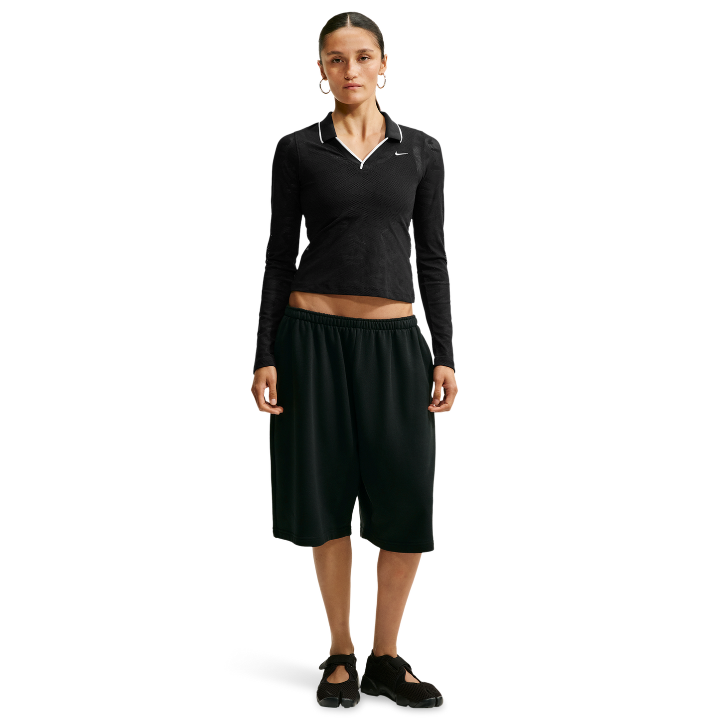 Nike Chll Knit LS Stitch Lace Top - Women's - White/Black/Black