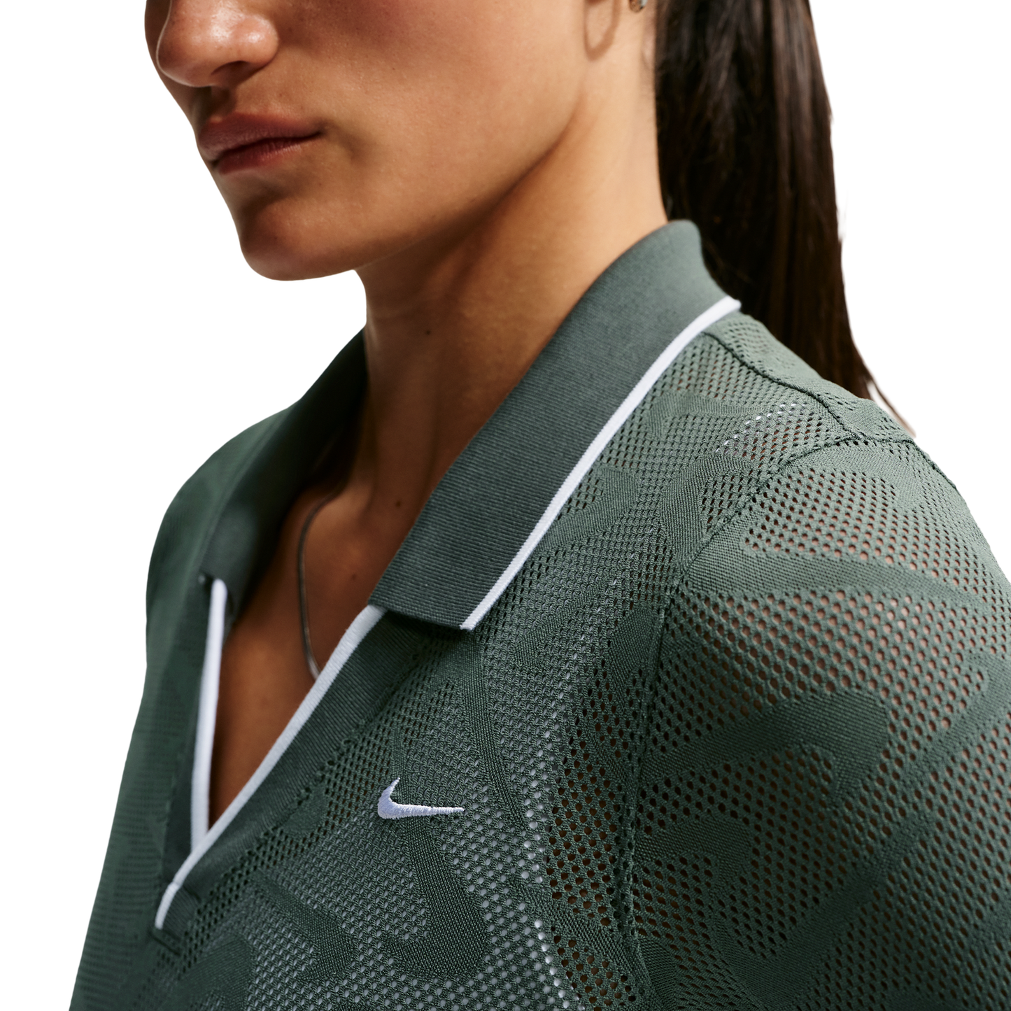 Nike Chll Knit LS Stitch Lace Top - Women's - Camo Green/Camo Green/White
