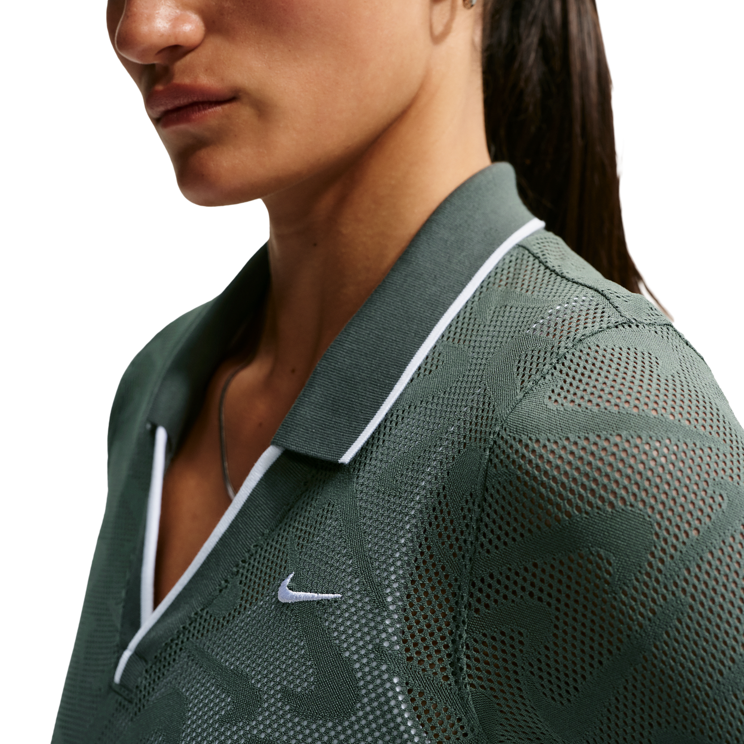 Nike Chll Knit LS Stitch Lace Top - Women's - Camo Green/Camo Green/White