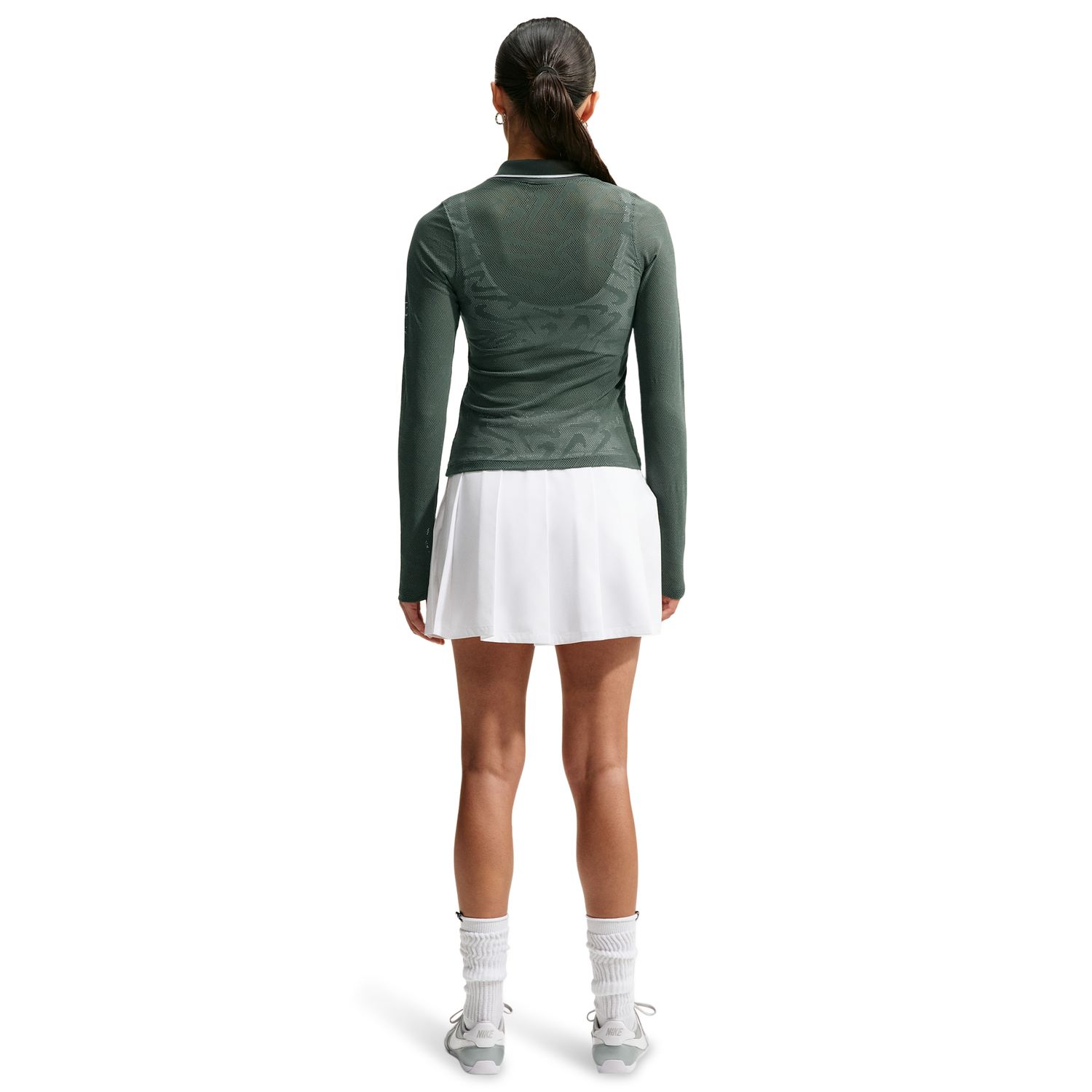 Nike Chll Knit LS Stitch Lace Top - Women's - Camo Green/Camo Green/White
