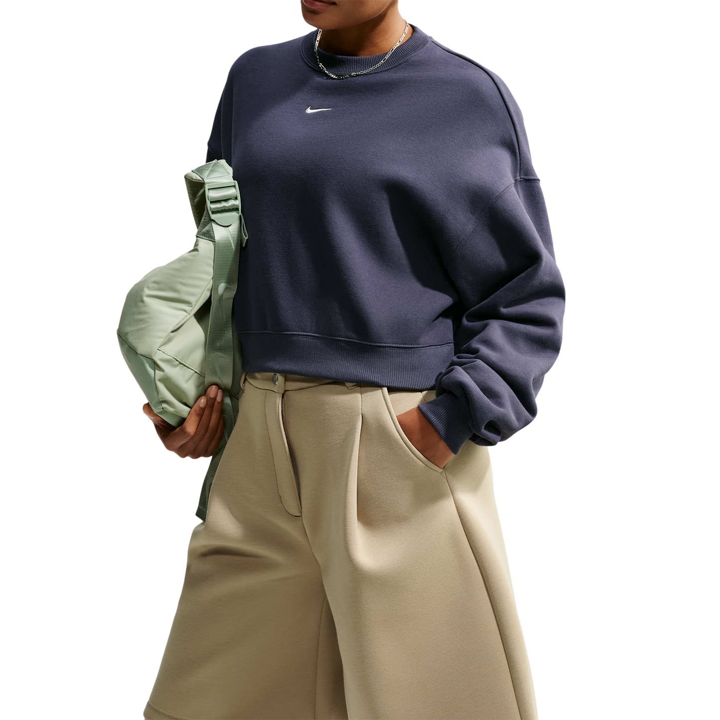 Nike Studio Fleece Mid-OS Crop Crew - Women's - Gridiron/Sail