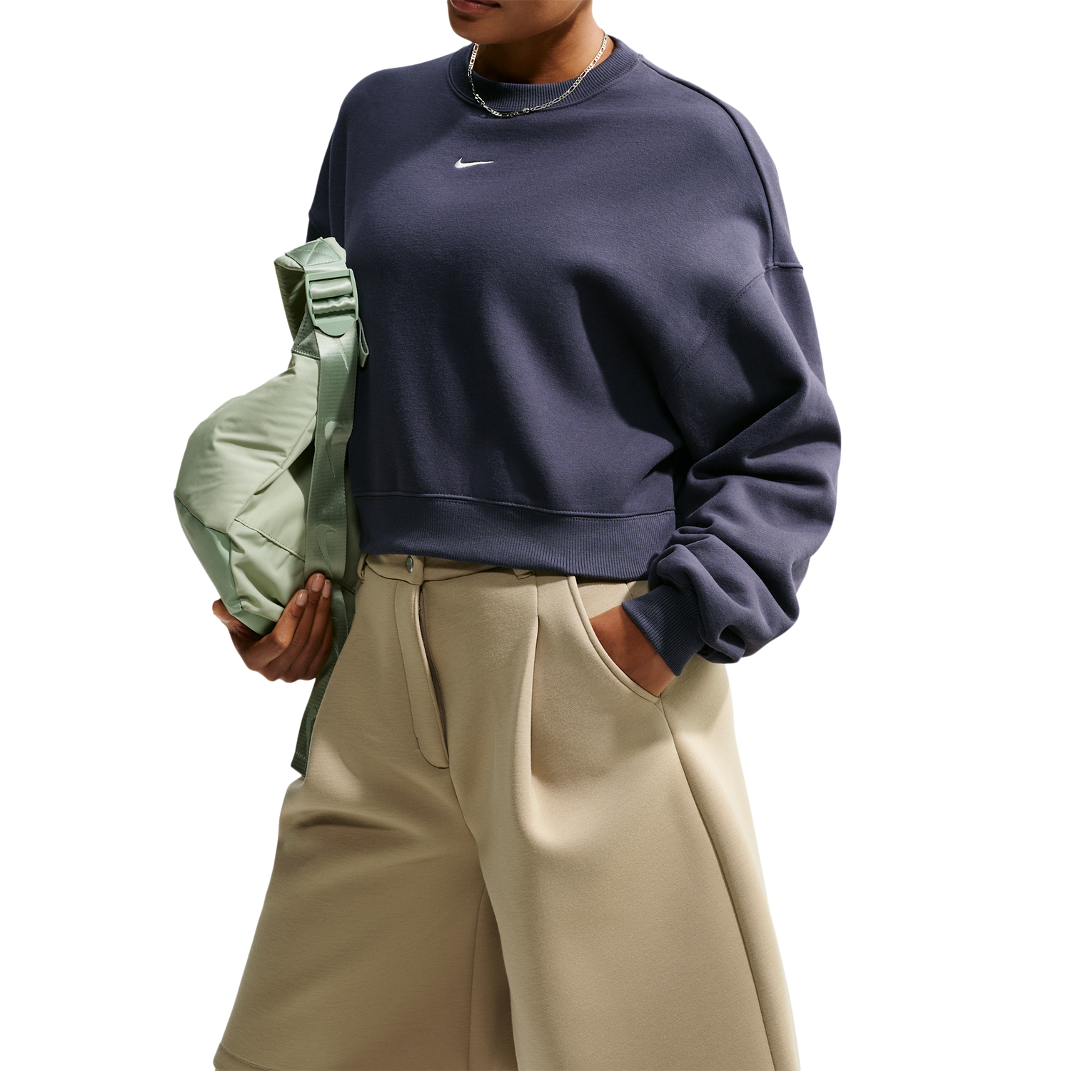 Nike Studio Fleece Mid-OS Crop Crew - Women's - Gridiron/Sail