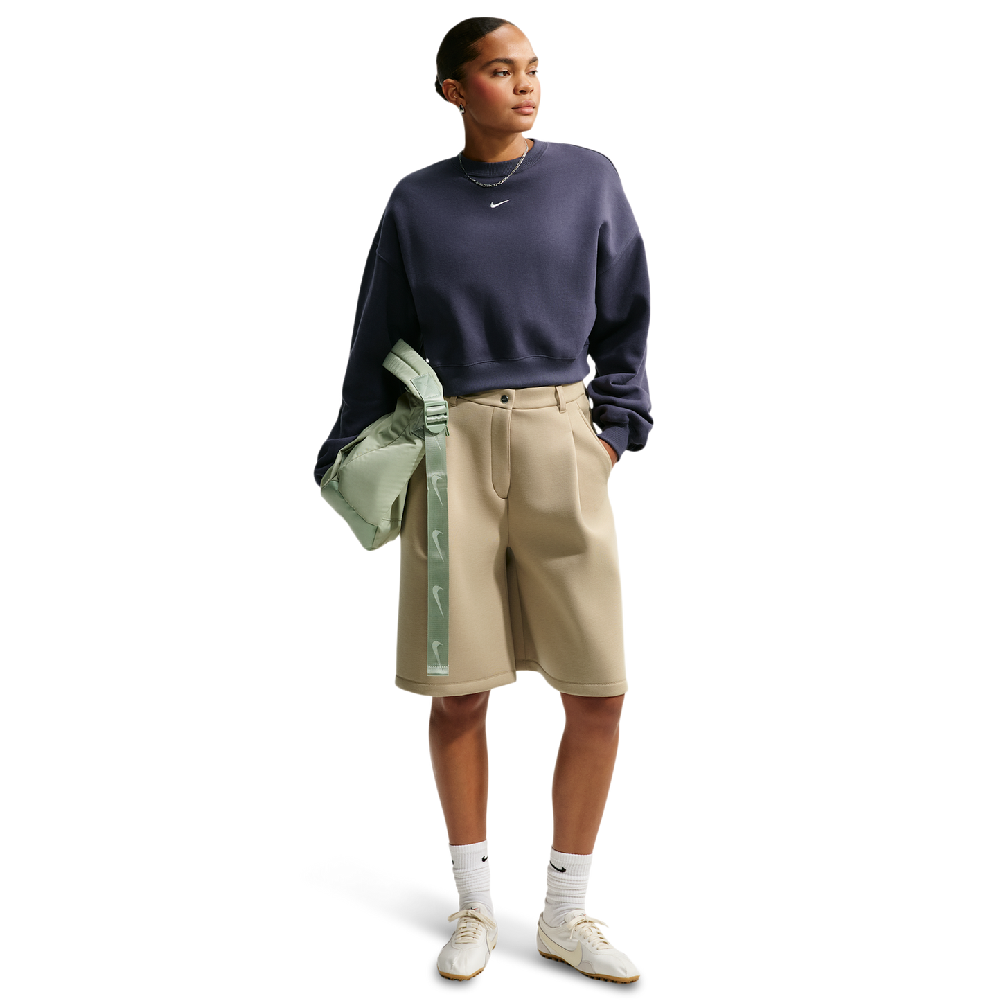 Nike Studio Fleece Mid-OS Crop Crew - Women's - Gridiron/Sail