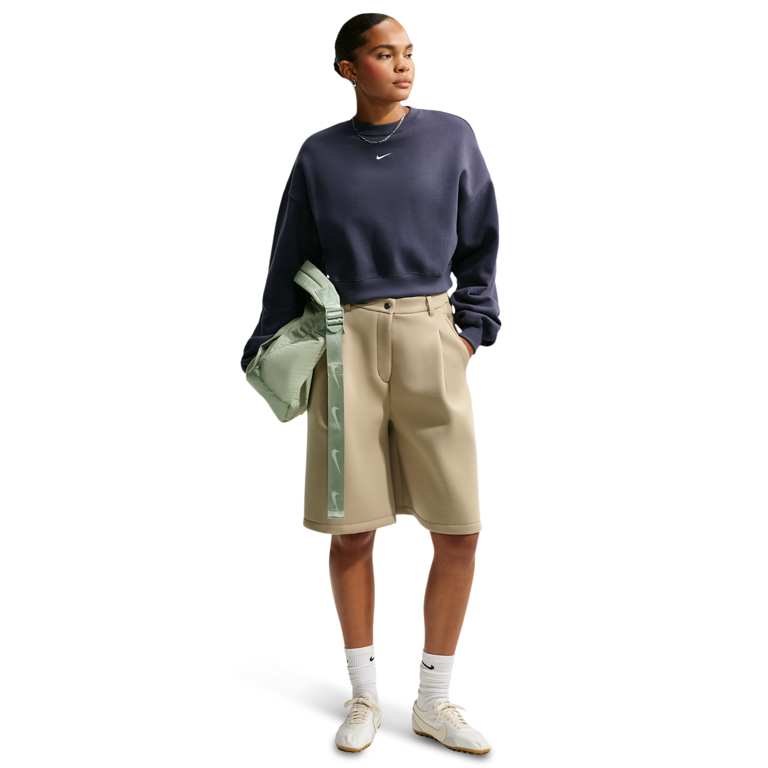 Nike Studio Fleece Mid-OS Crop Crew - Women's - Gridiron/Sail