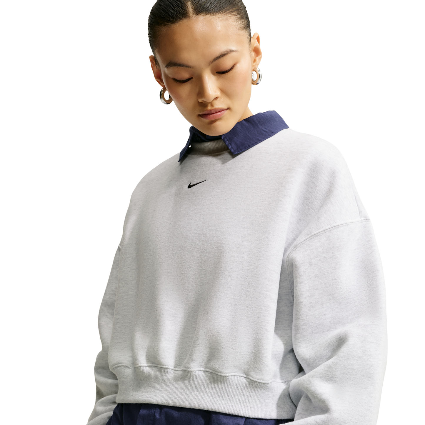 Nike Studio Fleece Mid-OS Crop Crew - Women's - Black/Birch Heather