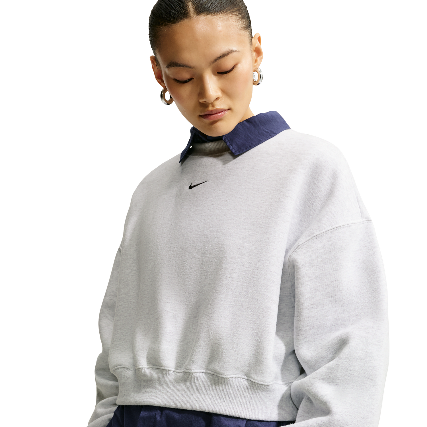 Nike Studio Fleece Mid-OS Crop Crew - Women's - Black/Birch Heather