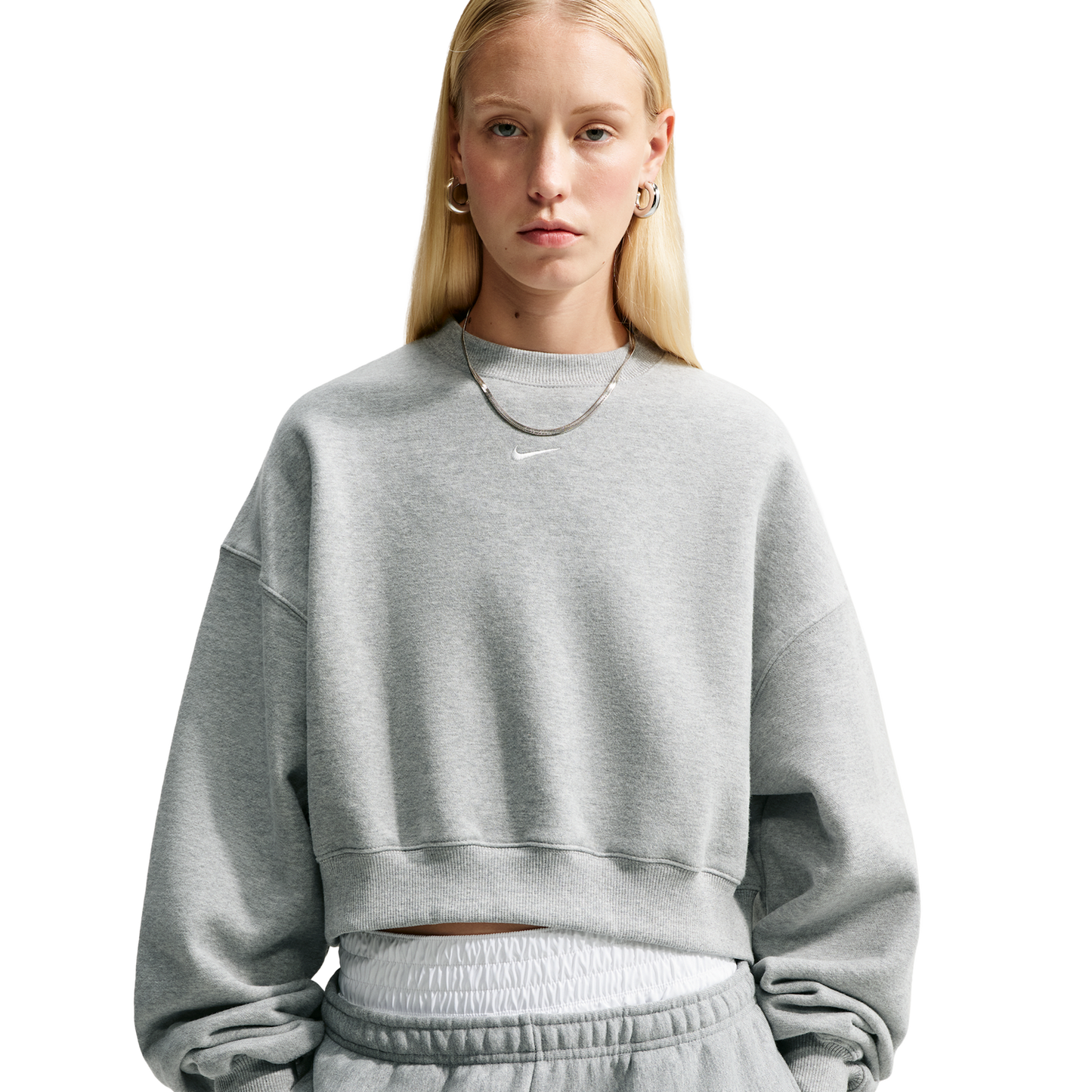Nike Studio Fleece Mid-OS Crop Crew - Women's - Dk Grey Heather/Sail