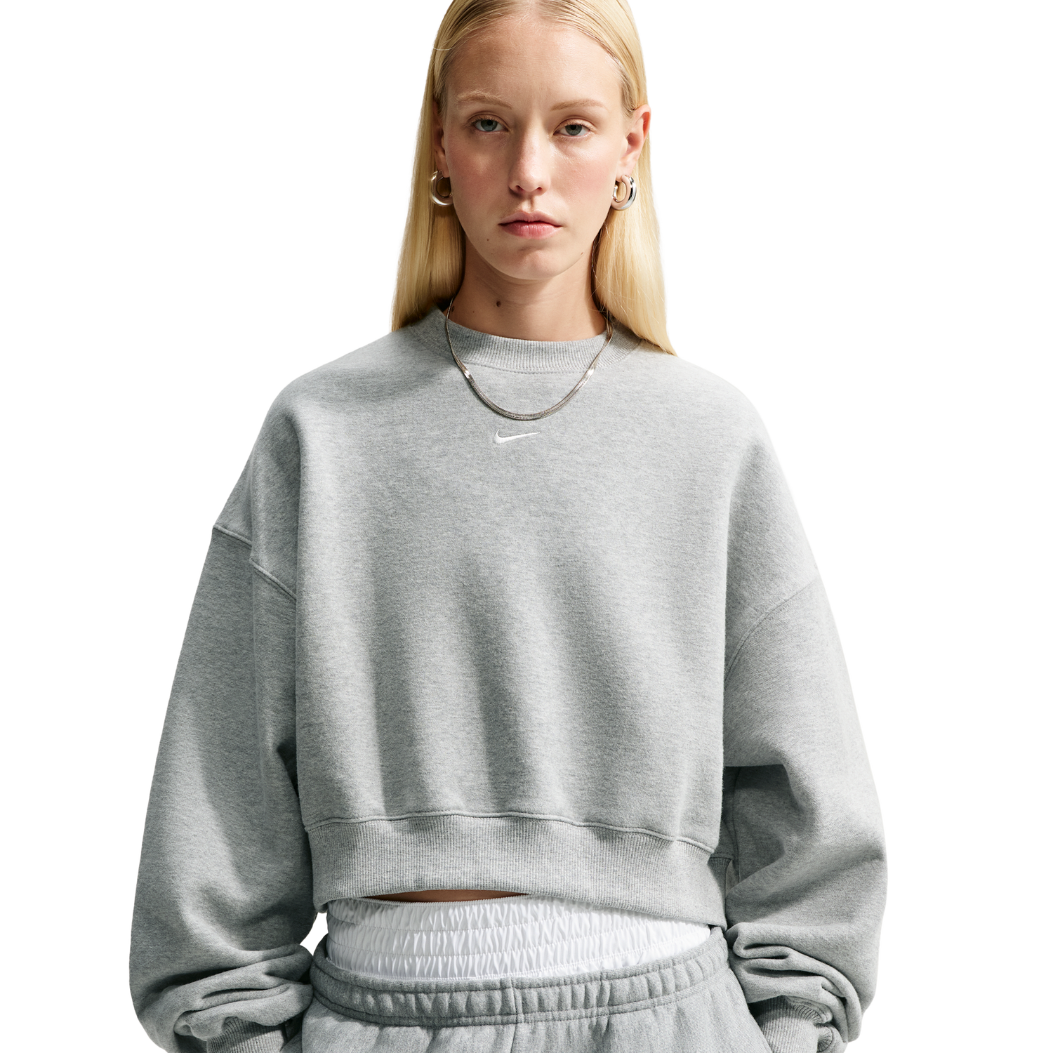 Nike Studio Fleece Mid-OS Crop Crew - Women's - Dk Grey Heather/Sail