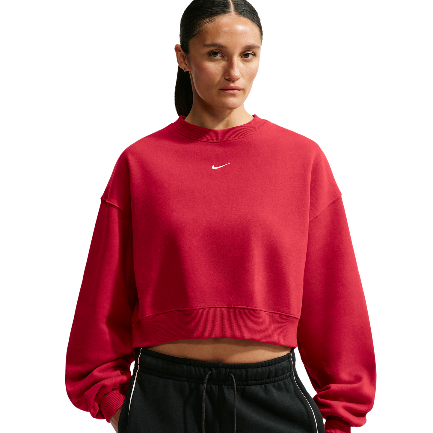 Nike Studio Fleece Mid-OS Crop Crew - Women's - Sail/Tough Red