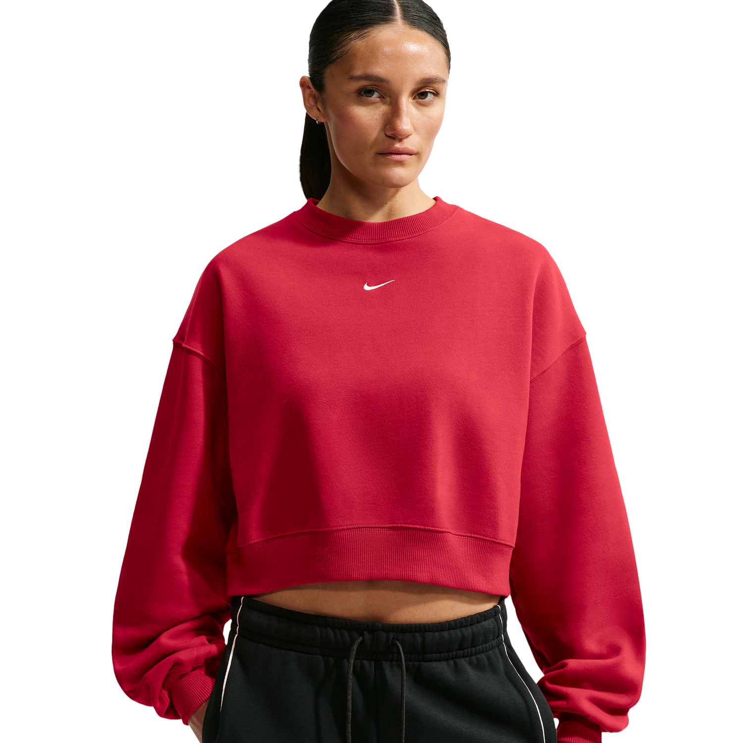 Nike Studio Fleece Mid-OS Crop Crew - Women's - Sail/Tough Red