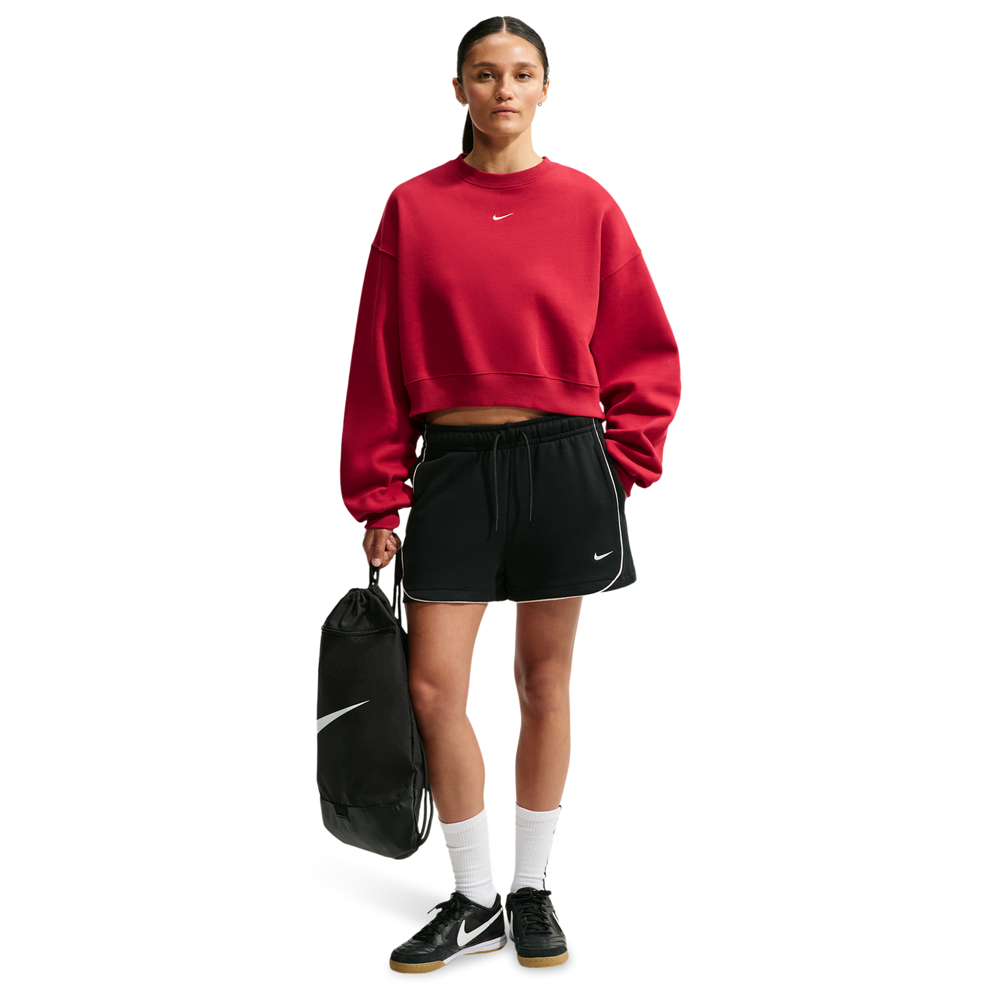 Nike Studio Fleece Mid-OS Crop Crew - Women's - Sail/Tough Red